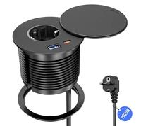 Sewingvr Prise encastrable avec USB-C PD 20W et USB-A, Multiprise encastrable avec Couvercle, Câble 2 m, Ø80 mm,Noire