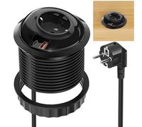 Sewingvr Prise encastrable avec USB-C PD 20W et USB-A, Multiprise encastrable de Bureau avec câble 1,8 m, Ø80 mm, Noire