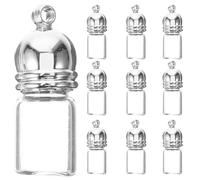 SEWOART 10 pièces Petits Flacons Verre avec Bouchon Acrylique Argenté Mini Bouteilles Transparentes pour Décoration DIY Bocaux à Souhaits et Objets Souvenir