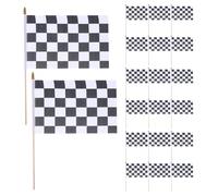 SEWOART 24 Pièces Lot de 24 Drapeaux de Course Noirs et Blancs 20X30 CM avec Bâtonnet en Bois 40 CM Drapeaux à Carreaux Portatifs pour Décorations Fête Sportive Extérieure et Événements de