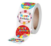 SEWOART Autocollants D’Anniversaire Ronds 1 Pouce - Lot de 500 Stickers Décoratifs pour Fête Autocollant pour Paquet et Emballage Motif Joyeux Anniversaire pour Décoration Festive