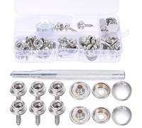 SEWOART Boutons-pression Inox 15 Mm Argentés, Kit Fixation 62 Pcs 20 Boutons-pression à Vis 2 Outils D’installation Boîte de Rangement Plastique, Couture, Bâches, Meubles et Nautisme