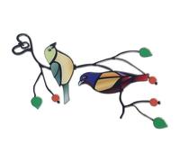 SEWOART Décoration Suspendue pour Fenêtre Oiseaux en Verre Coloré Rouge, Décor Artistique en Verre et Fer, Ornement Mural Extérieur pour Jardin et Maison, Tenture Vitrail Oiseau Design