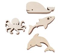 SEWOART Découpes en Bois D’animaux Marins Non Finies 24 Pcs, Tranches de Bois Naturel à Peindre pour Artisanat Créatif, Décorations DIY pour Fêtes et Loisirs Manuels
