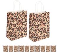 SEWOART Lot de 12 Paquet Présents en Papier Kraft à Motifs Animaux Léopard Taille Moyenne Poignées pour Emballage de Présents Rangement de Bonbons et Décorations de Fête