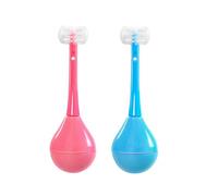 SEWOART Lot de 2 Brosses à Dents Manuelles pour Garçon et Filles Poils Souples Design à 3 Faces Anti-Retournement en Silicone et PP Couleurs Rose et Bleu pour Apprendre le Brossage