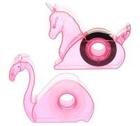 SEWOART Lot de 2 sets de Distributeurs de Ruban Adhésif Mignons en Plastique Coupe-Ruban D’Emballage Compact pour Bureau et École Mini Dévidoirs Rose Flamant et Licorne Accessoires de