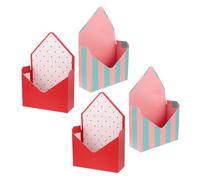 SEWOART Lot de 4 Boîtes Enveloppes Pliables pour Bouquets de Fleurs, Papier Rigide, Motifs Rayures Roses et Bleues Pois Rouges, Coffrets Présent Polyvalents pour Emballage Floral