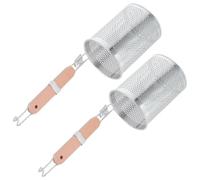SEWOART Passoire à Pâtes pour Cuisson et Égouttage Précis 2pcs en Acier Inoxydable avec Poignée en Bois Confortable, Panier à Nouilles des Spaghetti et Raviolis