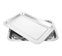 SEWOART Plateaux de Service Finition Miroir Argenté Lot de 2 en Acier Inoxydable Design sans Rebord, Forme Carrée Plate, Cuisine et Barbecue