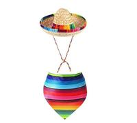 SEWOART Set de Chapeau Sombrero Mexicain Tissé et Bandana Ajustable pour Chien Chat et Chiot Accessoires Costume Fiesta Animaux Small Dogs