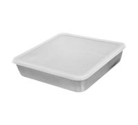 Sewroro 1 Ensemble Plat Rectangulaire Acier Inoxydable avec Couvercle et Grille Panier de Rôtissage pour Bbq Camping Four pour Poisson et Légumes Conteneur de Congélation