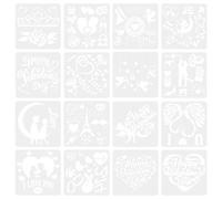 Sewroro 16 Pochoirs de Peinture Soi-même Saint-valentin, en Plastique Écologique, 16 Pièces, Modèles Ajourés Festifs pour Scrapbooking, Cartes et Loisirs Créatifs