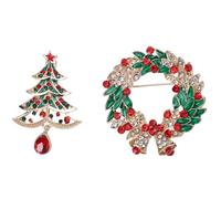 Sewroro 2 Pièces Broche de Noël Couronne Ornée, Alliage Rouge, Épingle