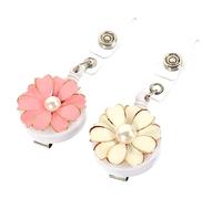 Sewroro 2 pièces Lot de Porte Badges Rétractables avec Boucle Fleurie Cordon Tour de Cou pour Cartes Identité et Badges Pratique pour Infirmières et Étudiants Blanc et