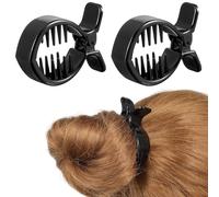 Sewroro 2 Pièces Pince à Cheveux Ronde Noire en Plastique pour Queue de Cheval et Chignon, Forte Tension et Maintien Toute la Journée, Travail Fêtes