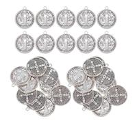 Sewroro 30pièces Médaille Saint Benoît Métal Pour Chapelet Catholique Breloque Religieuse Ronde Pour Bijoux De Foi Lot De Pendentifs De Croix Vintage