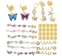 Sewroro 31 Breloques pour Dreadlocks Femme Accessoires pour Tresses en Métal Doré Perles Décoratives Ouvertes Étoiles et Formes Ailes Kit DIY Coiffure Afro Bijoux pour Cheveux Pirates