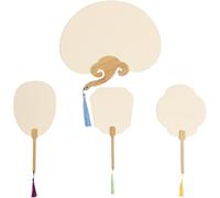 Sewroro 4 Éventails à Main en Papier Beige Traditionnels Vintage, Lot de 4 Pièces, Ventilateurs Portatifs à Bricoler pour Banquet ou Concert, Matériau Papier et Bois, Couleur Aléatoire