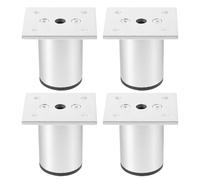 Sewroro 4 Pièces Pieds de Meuble Réglables en Aluminium, Support Argenté | Métal à Finition Sable, Trous Prépercés et Base Plate, Vis et Notice pour Salon ou Chambre