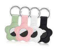 Sewroro 4 pièces Protective Cover Silicone Keychain Holder Compatible with Airtag Shockproof Tracker Case Lost Soft Wear Resistant Protector