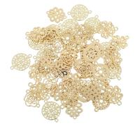 Sewroro 50 Pièces Charms Connecteurs Métal Plat Double Trou Style Baroque Vintage Pour Fabrication Bijoux DIY Bracelets Colliers Fleur Assortiment Doré