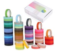 Sewroro 60 rouleaux Ruban Washi Masking Tape DIY Couleurs Arc Ciel Adhésif Fort Facile à Déchirer pour Scrapbooking Journal Décoration