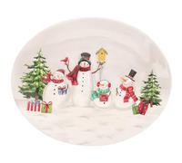 Sewroro Assiette en Céramique Décorative Noël Motif Bonhomme de Neige Plat Ovale 23 CM pour Sauces et Condiments Mini Assiette à Dessert Polyvalente pour Table de Fête