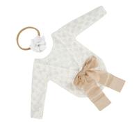 Sewroro Barboteuse Bébé Fille Dos en Dentelle Nœud Bandeau Assorti 2 Pièces pour Séance Photo -Né Tenue Photo Fille Légère et Délicate Présent Naissance