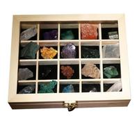 Sewroro Boîte en Bois pour Collection de Pierres Naturelles 20 Pièces Spécimens Minéraux Bruts pour Décoration et Apprentissage Scientifique