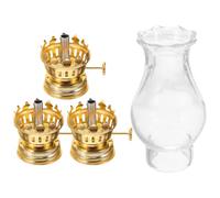 Sewroro Brûleur de Lampe à Pétrole Vintage en Métal Réglable Petit Format Doré Lot de 3 Set de Abat-Jour en Verre à Bord Festonné Accessoires pour Lampes à Huile et Kérosène pour