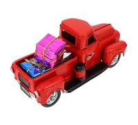 Sewroro Camionnette en Fer Rouge Vintage Coffret Présent Ornement de Décoration de Voiture de Noël Modèle Ancien Rétro Pièce Unique pour Décoration Intérieure Festive