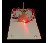Sewroro Carte D’Anniversaire Pop-Up 3D Tour Eiffel Lumineuse Musique Intégrée Carte de Vœux Tridimensionnelle Décorative pour Fête et Célébration Modèle Unique en Papier Sculpté