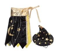 Sewroro Costume d'halloween et Chapeau de Magicien pour Animaux de Compagnie Cape Noire Ajustable en Tissu, Design Étoile Unique pour Chiens et Chats en Fête