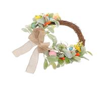Sewroro Couronne de Pâques pour Porte D'entrée Tissée la Main, Décoration Printanière avec Œufs Colorés et Fleurs Artificielles, Ornement Rustique pour Intérieur et Extérieur, pour Fête