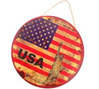 Sewroro Décoration Murale en Bois 30X30 CM Panneau MDF Rond Motif Drapeau Américain Art Mural Rustique à Suspendre pour Bar Café Salon Décoration Intérieure Vintage