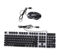 Sewroro Ensemble Clavier et Souris USB Ergonomique Rétroéclairé pour Gamer, Clavier Mécanique Suspendu Touches Rondes, Souris Filaire Noir, Bureau et Gaming, Design Punk Vintage