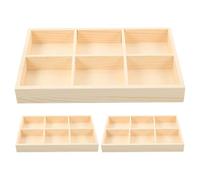 Sewroro Ensemble de 3 Boîtes de Rangement en Bois Brut, Organiseur de Bureau à 6 Compartiments, Plateau de Rangement pour Crayons Et Fournitures Artistiques, Idéal pour Le Bureau Et La Maison, 23,7
