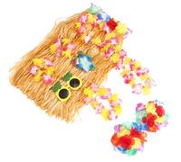 Sewroro Ensemble Fête Hawaïenne 8 Pièces Guirlande Fleurie Pince à Cheveux Jupe Paille 60 CM Accessoires Décor Tropical Été Plage Adulte