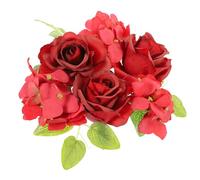 Sewroro Guirlande de Bougies Artificielles Rouges à Fleurs D’Hortensia et Roses, Couronne Décorative pour Centre de Table de Mariage, Anneau Floral Printanier pour Décoration Intérieure,