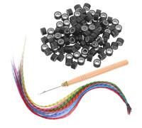 Sewroro Kit D’extensions de Cheveux Synthétiques Colorées 13 Mèches à Rayures Plume, Fibres Résistantes la Chaleur, Micro-perles Noires et Crochet en Bois, Festival Cosplay et Coiffure