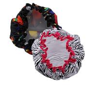 Sewroro Lot de 2 Bonnets de Double Couche en Satin Imperméable pour Femme Taille Unique Motifs Rayés et Pois Colorés Adaptés à Maquillage et Voyage