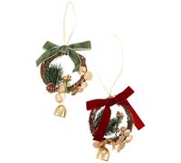 Sewroro Lot de 2 Cloches de Noël Décoratives Rouges et Vertes en Métal avec Fausses Pommes de Pin Ornements Suspendus pour Sapin Décoration Intérieure et Extérieure Pendentifs Festifs