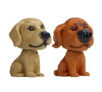 Sewroro Lot de 2 Figurines à Tête Oscillante Chien en Plastique Solide, Couleurs Marron Foncé et Jaune Terre, Décoration Créative pour Tableau de Bord de Voiture et Accessoires