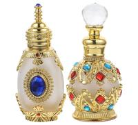 Sewroro Lot de 2 Flacons de Parfum Portables 15 Ml en Verre Cristal Vintage - Bouteille Rechargeable pour Huiles Essentielles et Parfums - Flacon de Voyage Étanche Bleu et Or Cosmétiques