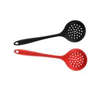 Sewroro Lot de 2 Passoires en Silicone Alimentaire Antiadhésives, Résistantes la Chaleur, Cuillères à Trous Noires et Rouges, Ustensiles Cuisine Polyvalents pour Filtrer Soupe, Bouillon