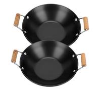 Sewroro Lot de 2 Petites Marmites Sèches en Acier Inoxydable avec Poignée en Bois Foncé Fond Plat Compatible Cuisinière Gaz et Électrique Ustensiles Cuisine Légers et Robustes pour