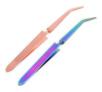 Sewroro Lot de 2 Pinces à Ongles en Acier Inoxydable Pince à Épiler Inversée Outil de Modelage des Ongles avec Tige de Pose de Stickers Couleur Rose Doré et Titane Coloré pour