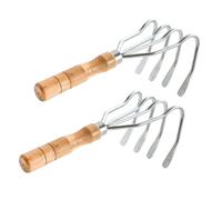 Sewroro Lot de 2 Râteaux à Griffes Portatifs en Acier Inoxydable Manche en Bois, Râteaux à Palourdes Robustes et Antidérapants, Outils Manuels pour Ramassage de Fruits de Mer sur Plage