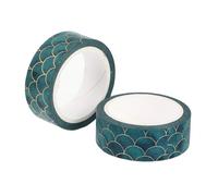 Sewroro Lot de 2 Rubans Adhésifs Washi à Écailles de Poisson Papier Décoratif Motif Poisson Doré 15 MM X 10 M Adhésif sans Résidu pour Scrapbooking Bloc-Notes et Fournitures de Fête